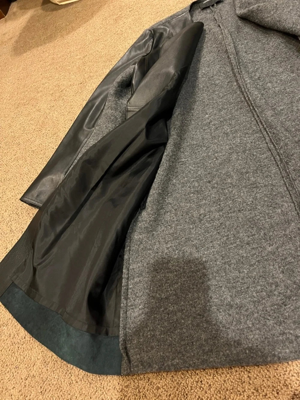 Lafayette 148 gray black leather wool jacket large color smoke - Picture 7 of 11